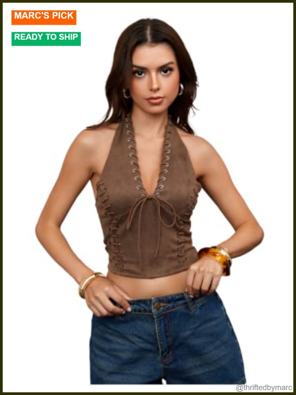 Faux Suede Lace Up Halter Crop Top Western Cowgirl Festival Slim Fit